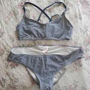 Blue and White Striped Bikini